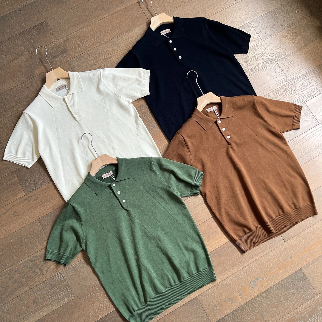 【简奢通勤】轻熟纯色镂空针织短袖POLO衫绅装翻领半袖通勤POLO衫潮