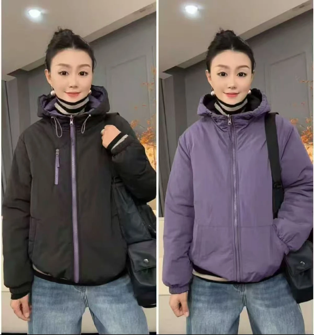 2025秋冬新款韩版休闲双面穿加棉保暖厚外套女显瘦百搭棉衣棉服潮