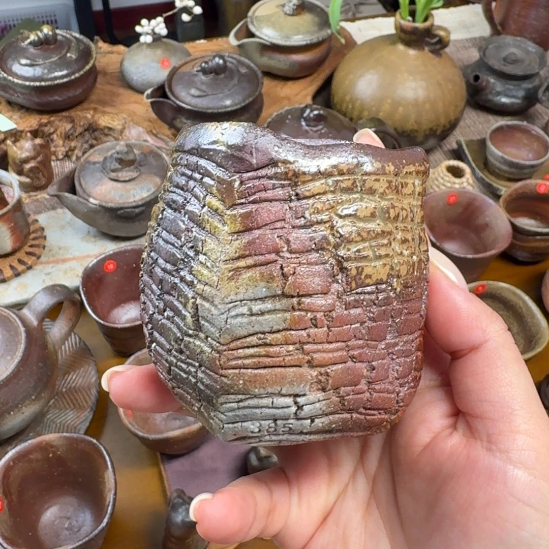 备前烧 末石都 手捏爆裂纹杯