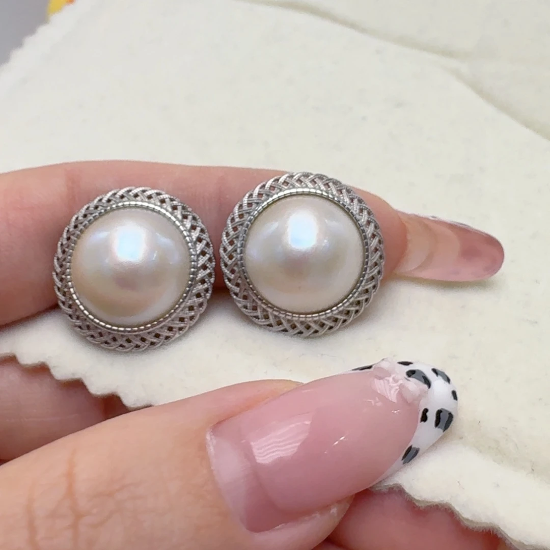 拼合珍珠（马贝珠）耳饰银S925镶嵌@@me003
