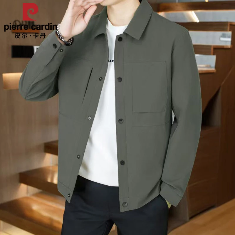 皮尔卡丹春秋季夹克男士休闲痞帅百搭茄克衫男装潮流褂子翻领外套