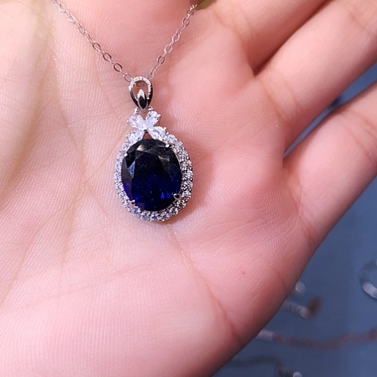 蓝宝石吊坠(赠链)银S925镶嵌