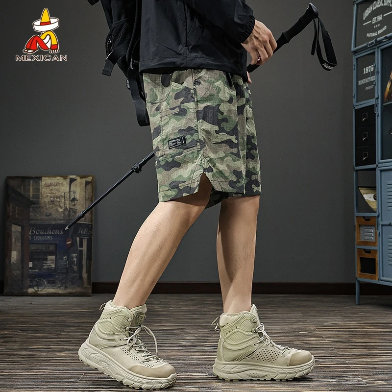 Mexican/稻草人轻薄迷彩短裤男夏季休闲宽松潮牌男款工装五分裤子