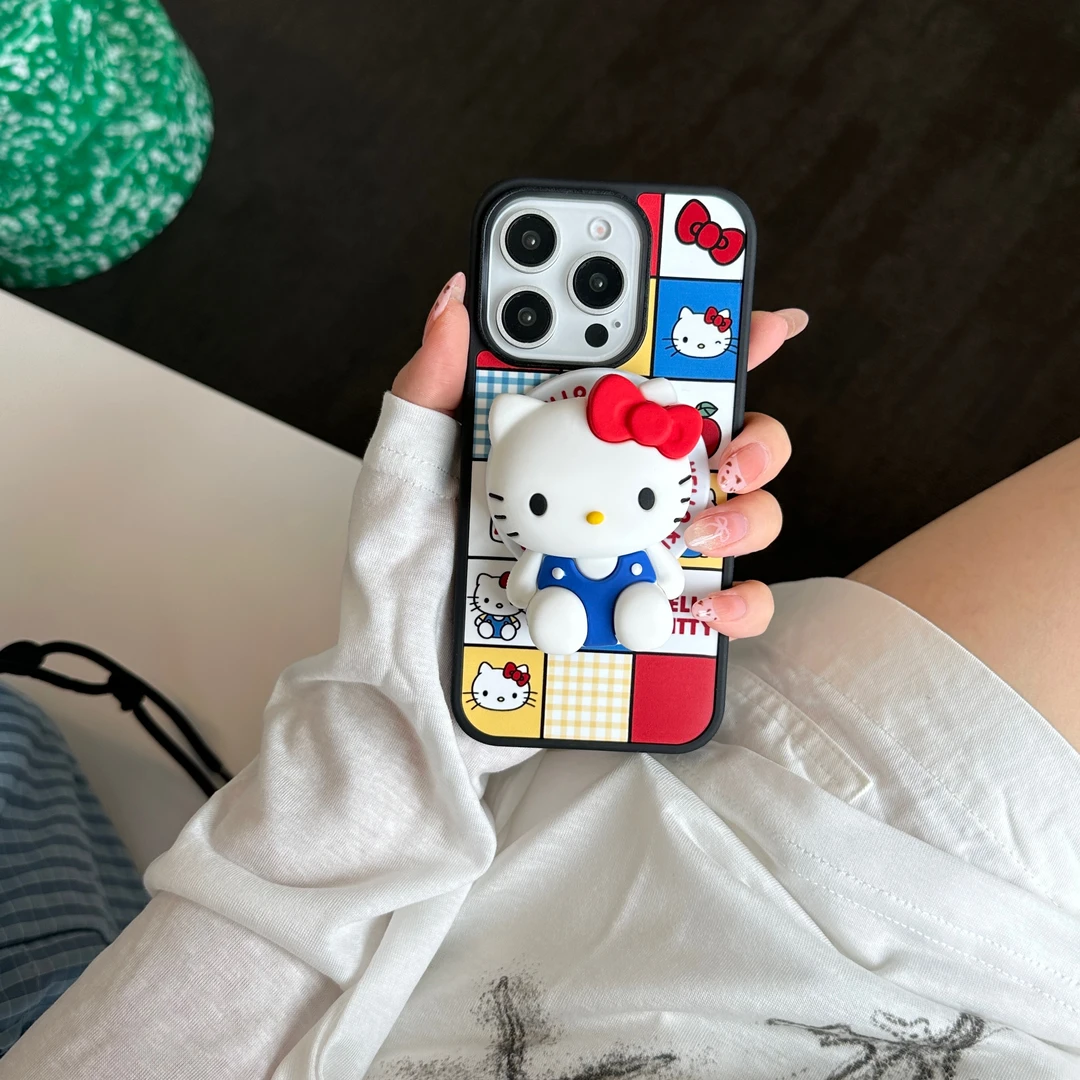可爱拼接Kitty适用苹果16promax菲林iphone15手机壳14立体支架13