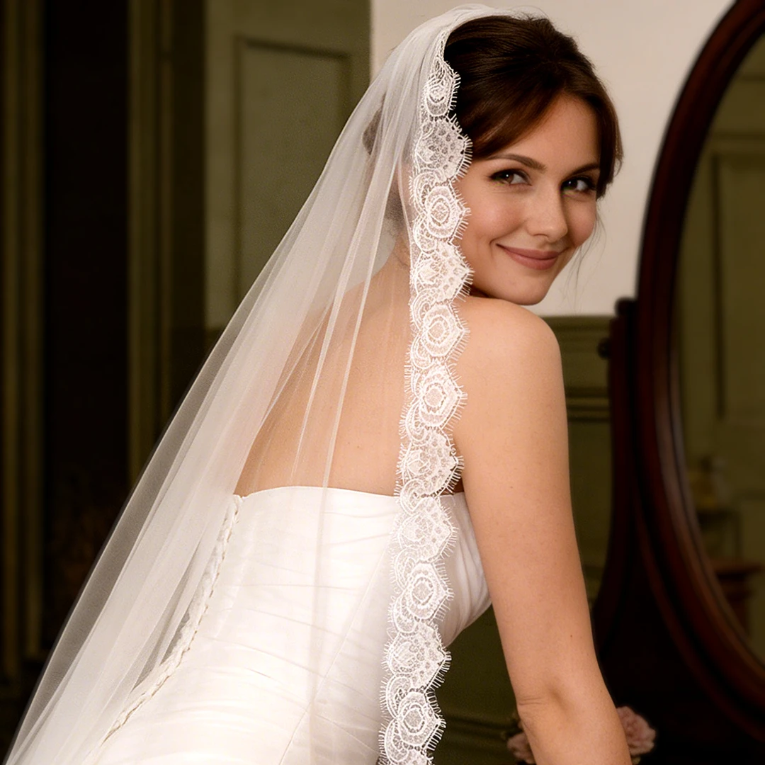 优拉潘法式新娘蕾丝花边头纱洛丽塔蕾丝发饰摄影写真配饰女V318