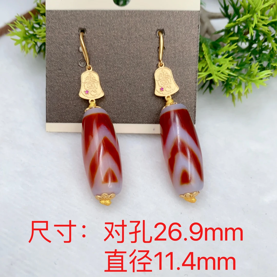 天珠玛瑙水纹一眼靠山耳坠～多样性发货其一件