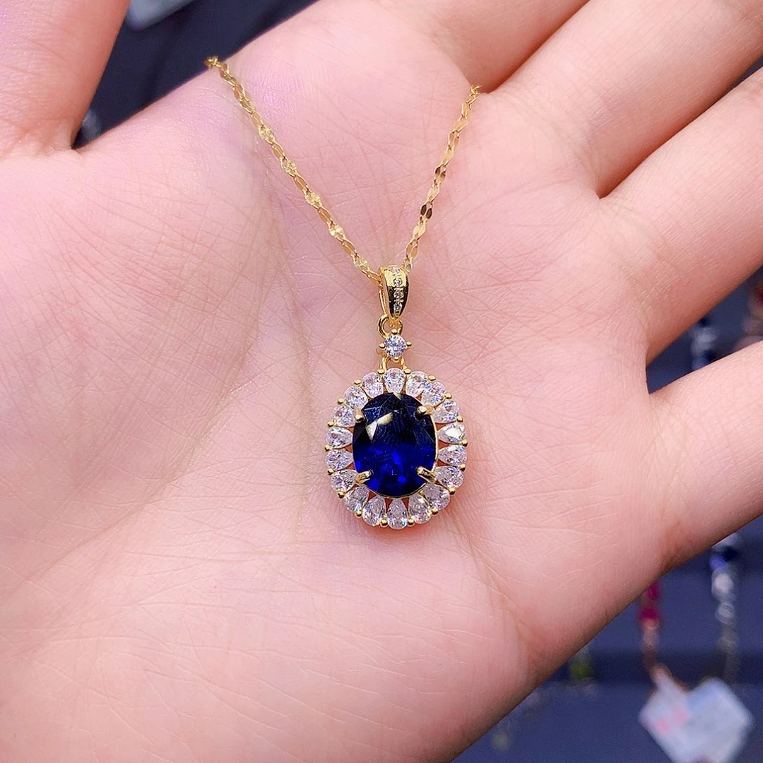 蓝宝石颈饰银S925镶嵌