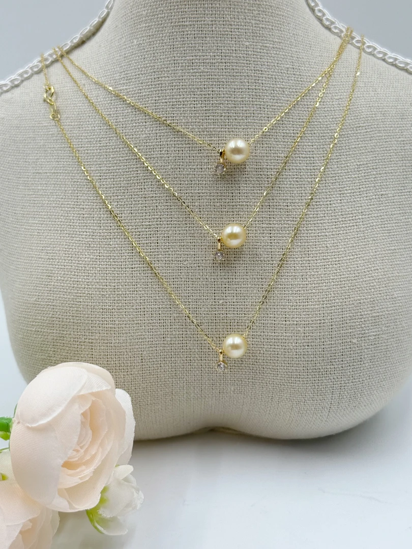 【晓艾珍珠】海水羽黄金吊坠 7-8mmS925银 E174(多样性发一）