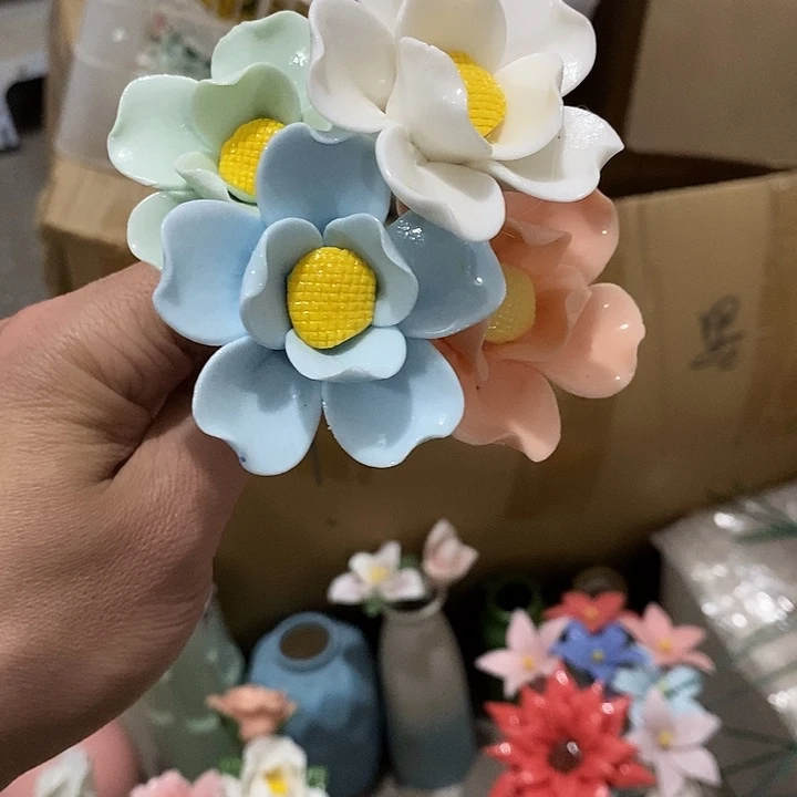 瓷片纯手工陶瓷花摆件瑕