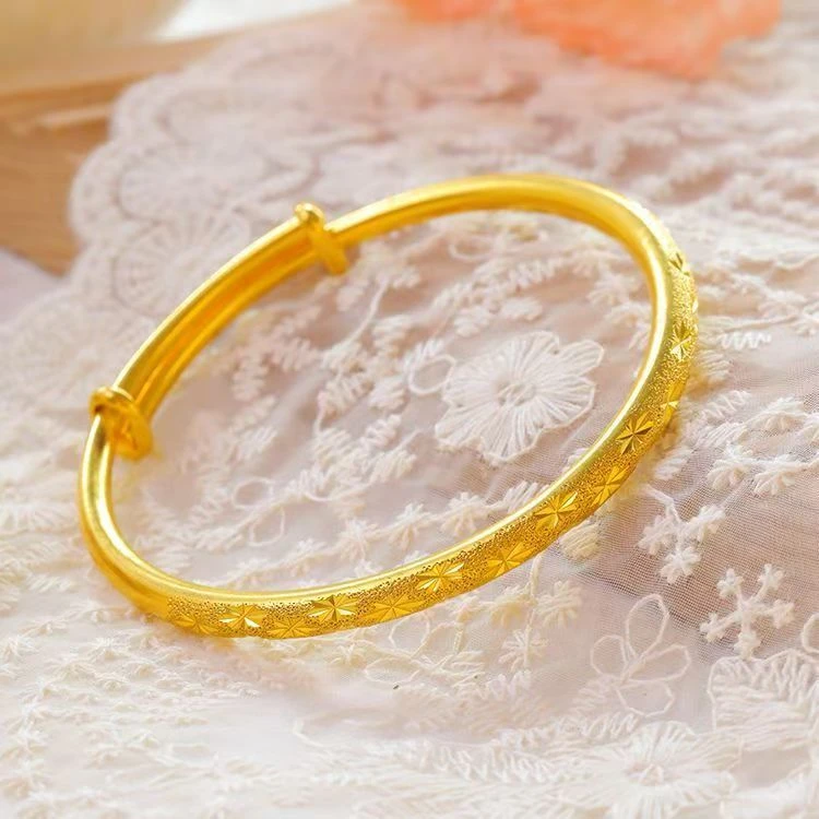 足银手镯 满天星推拉手镯女款足银实心可调节