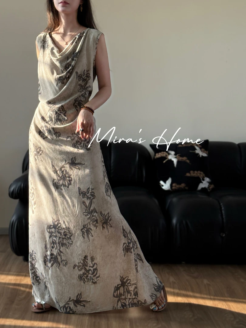 【原创荡领无袖裙】Mira家原创版型 夏季休闲高级时尚洋气棉绸裙