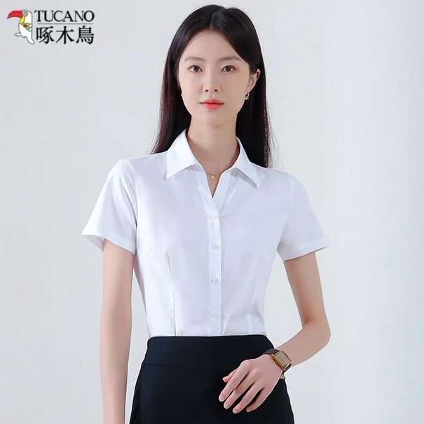 TUCANO/啄木鳥村衣女职业装免烫夏季短袖工作服通勤正装商务衬衫