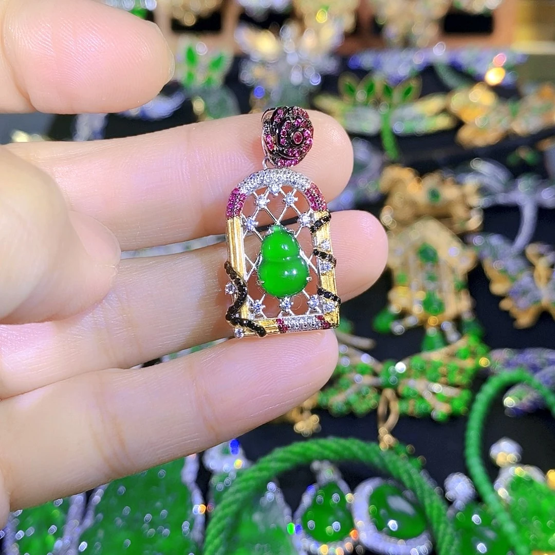 吊坠(不含链)银S925镶嵌翡翠