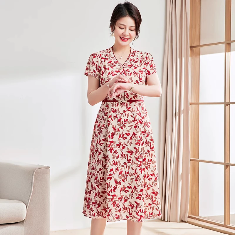 妈妈夏装连衣裙端庄大气2025新款40岁50中老年女夏季洋气短袖裙子