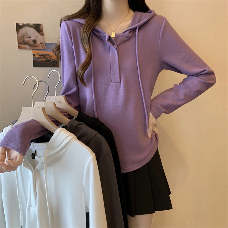 青苍 大码女装新品胖mm休闲时尚百搭宽松显瘦连帽纯色上衣潮18233