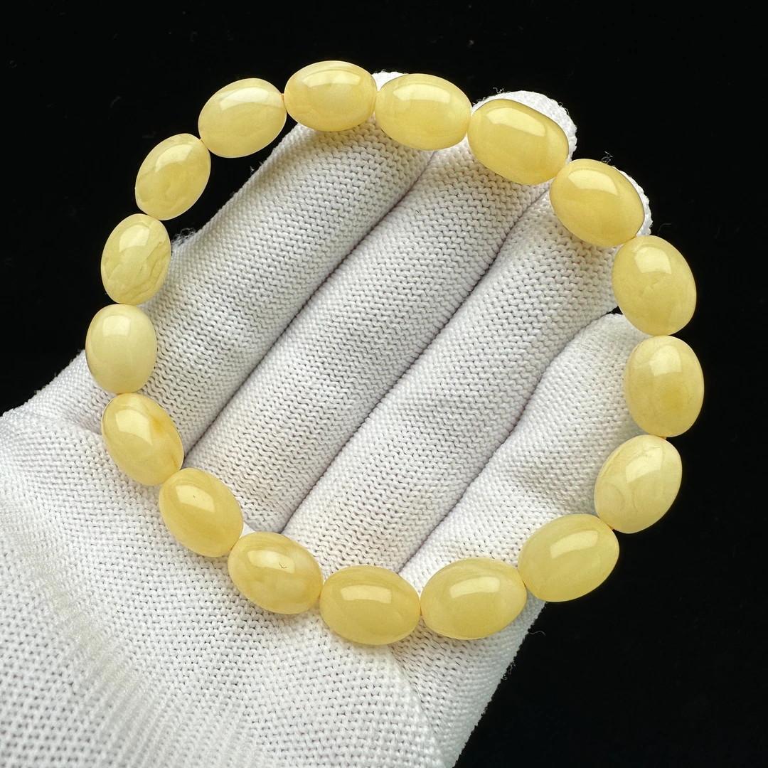 R2118天然蜜蜡 鸡油黄枣珠单圈8+mm 支持复检 假一罚四