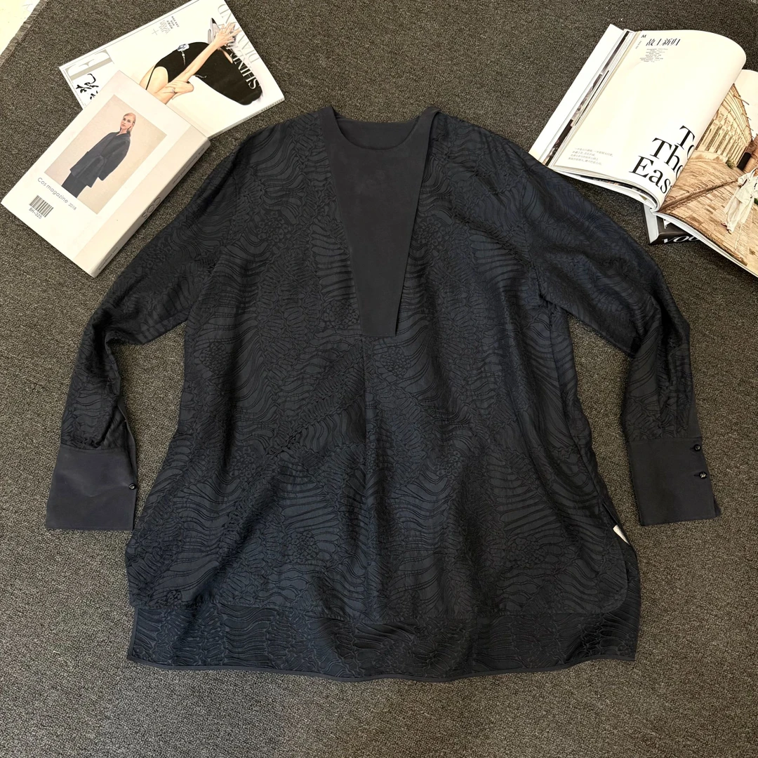 轻奢简约重磅提花宽松时尚套头衬衣4522