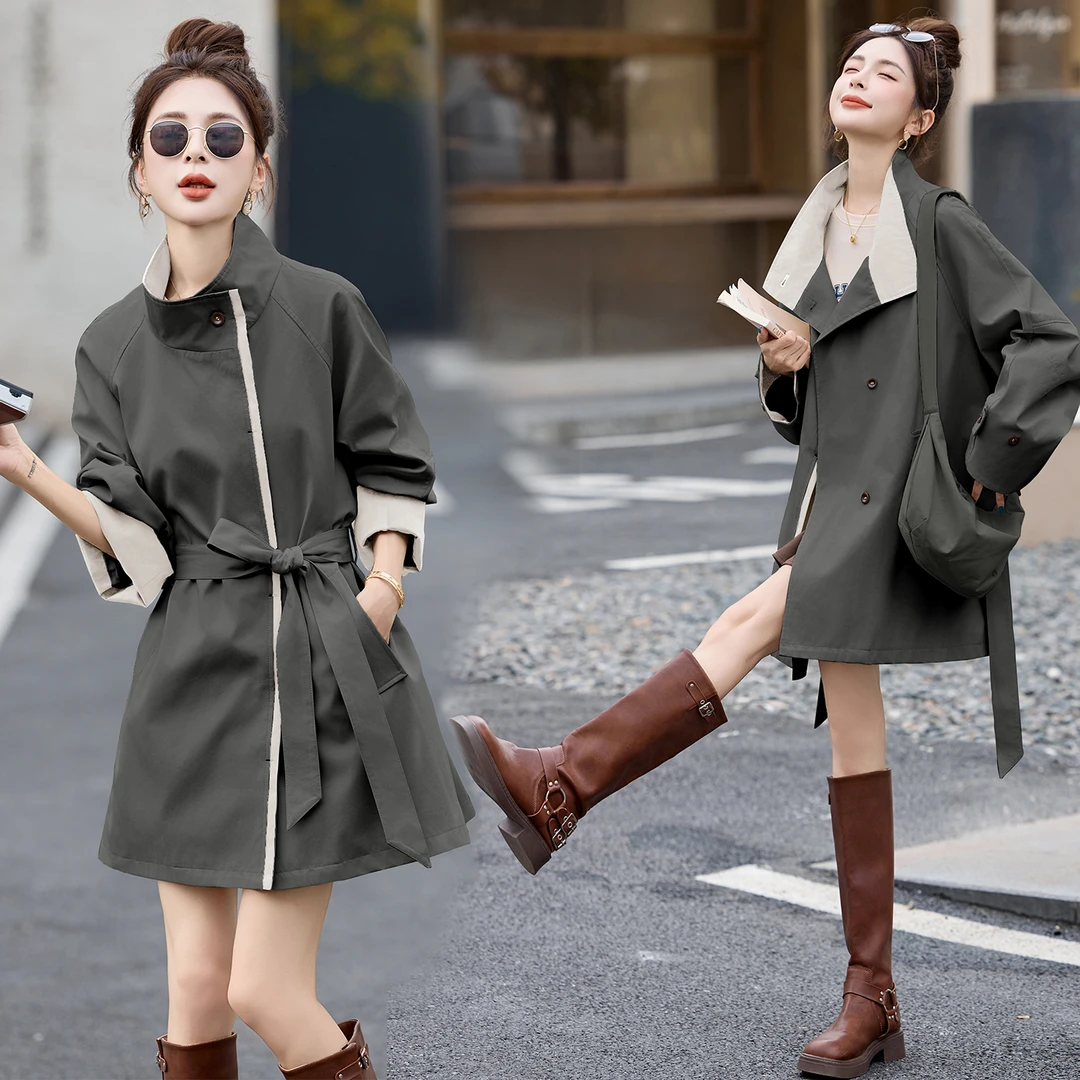 宽松型中长款常规厚款朋克风风衣工装外套百搭收腰春秋显瘦气质