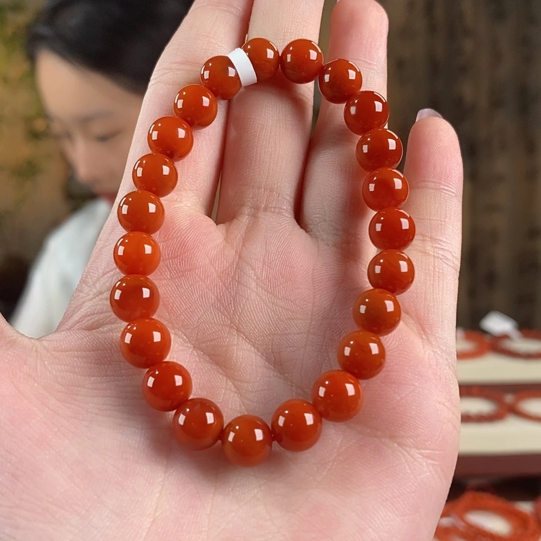 未镶嵌手链南红玛瑙原矿8mm 柿子红