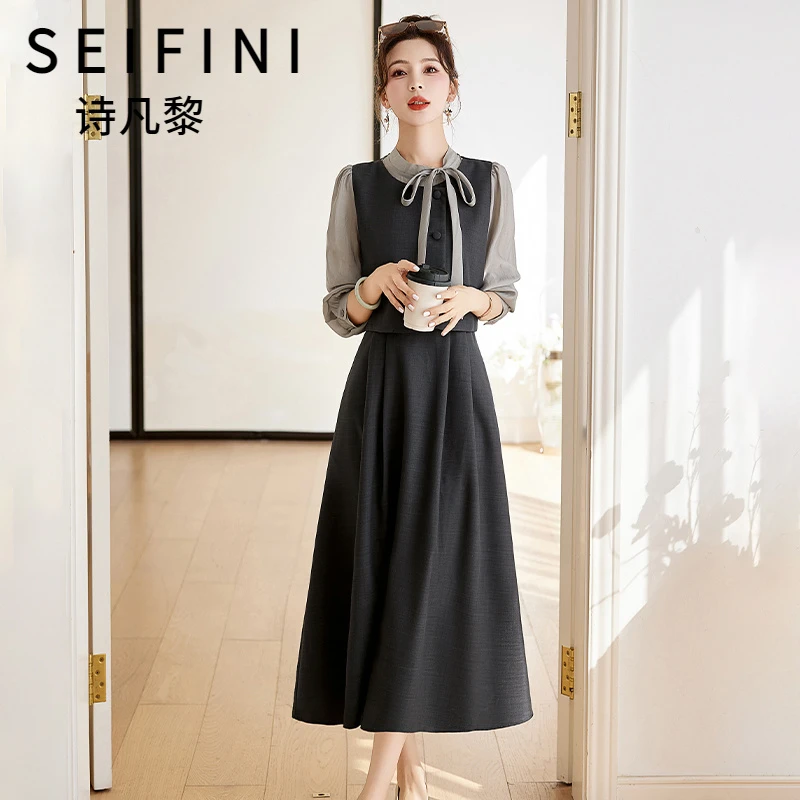 SEIFINI/诗凡黎折扣女装高级感假两件套装连衣裙法式温柔漂亮裙子