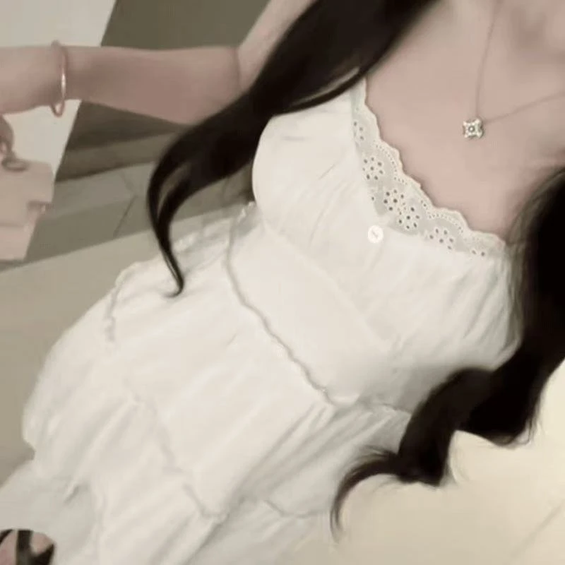 2025新款小个子白色吊带连衣裙法式温柔风女装仙女韩系中长裙