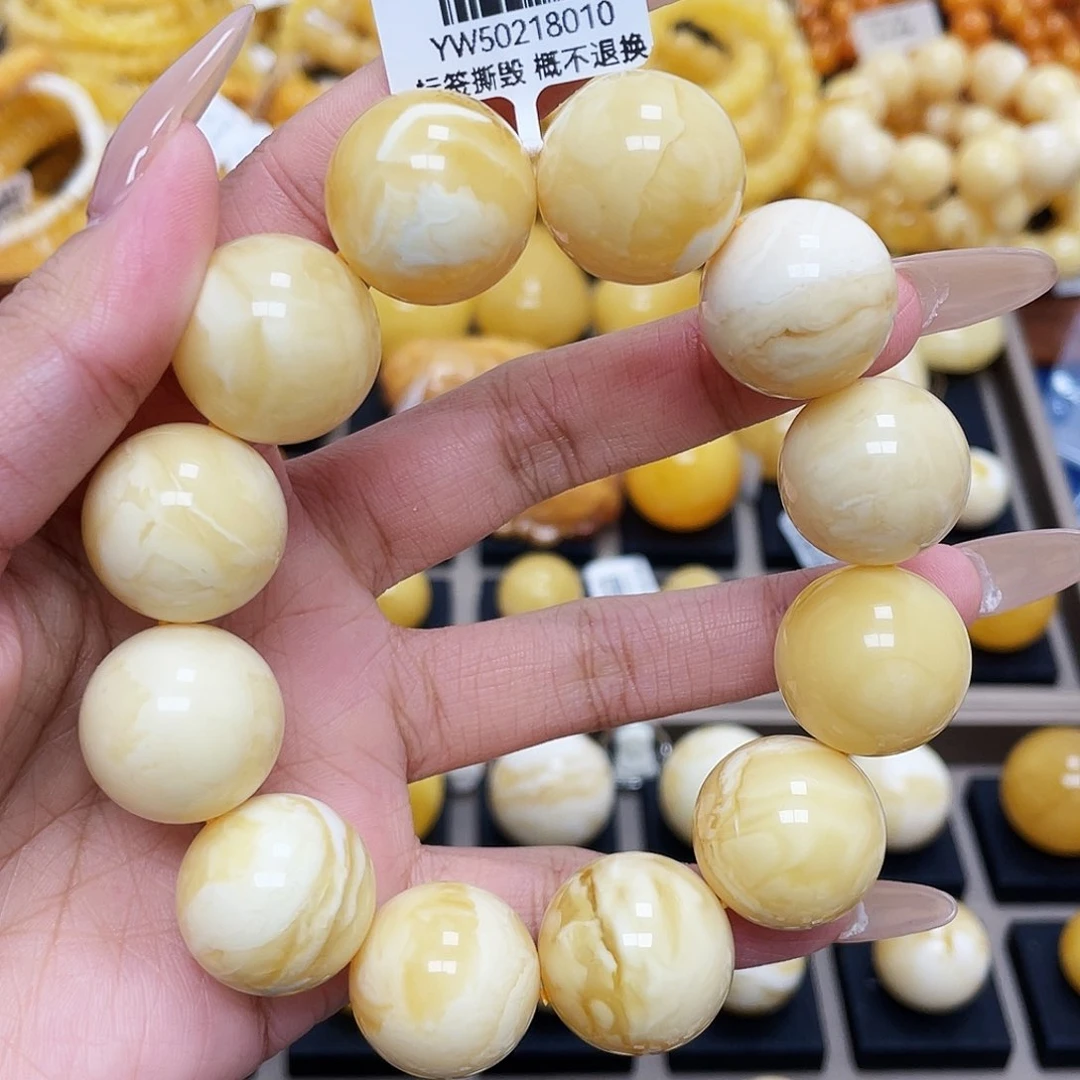 琥珀珠宝奇石未镶嵌18-19+mm圆珠手串 瑕疵