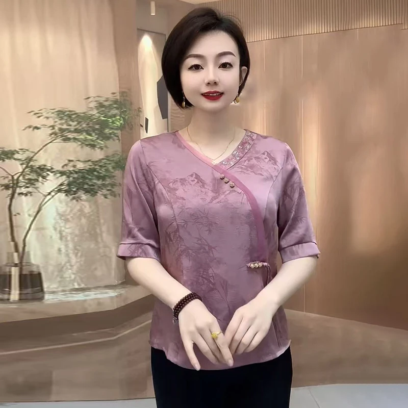 减龄短旗袍优雅上衣女夏季新款宽松遮肚衬衫显瘦大码女装T恤衫女
