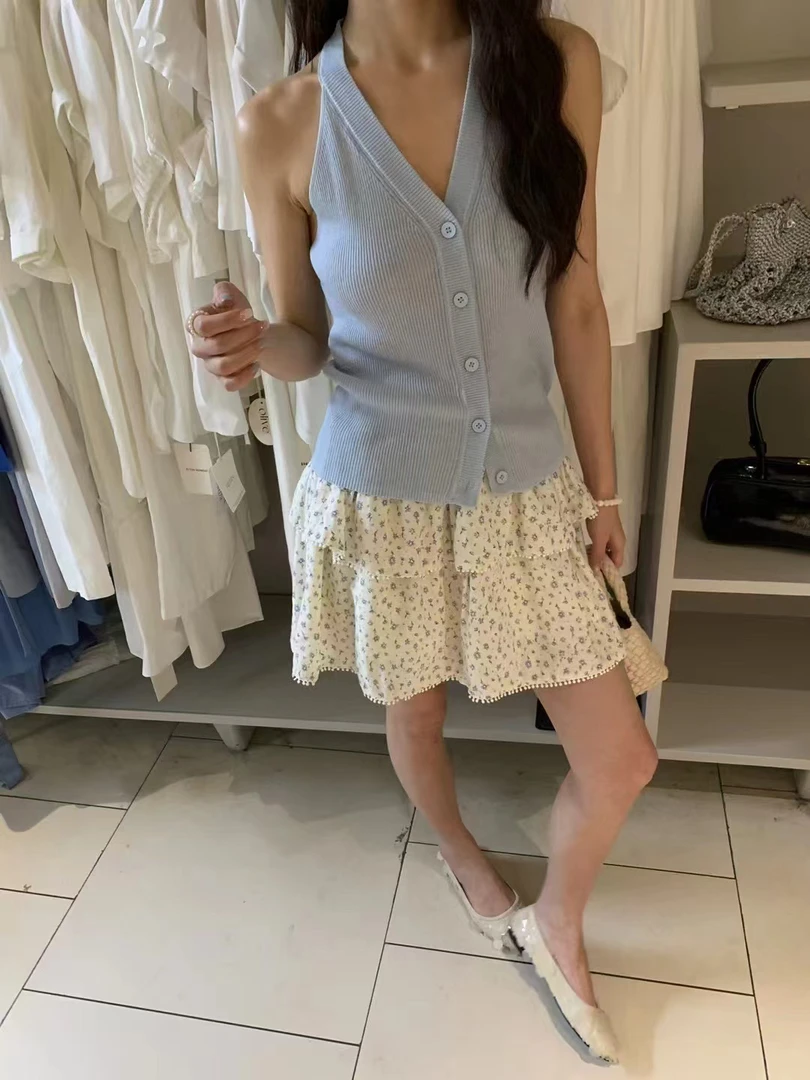 kittin@6037 韩系百搭碎花A字高腰显瘦蛋糕裙 6-13