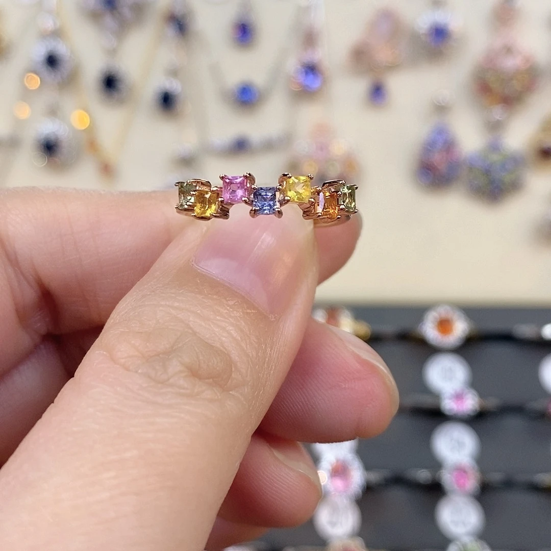 彩色蓝宝石戒指银S925镶嵌