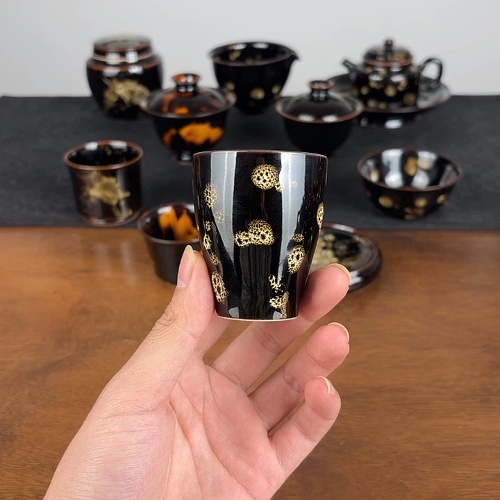 瓷点彩鹧鸪斑束腰闻香杯