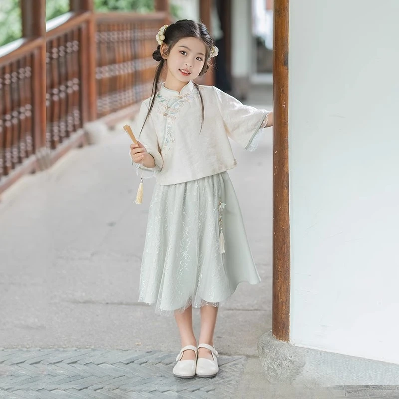 汉服女童夏款2025新款儿童新中式春装民国风旗袍古风古装套装春装