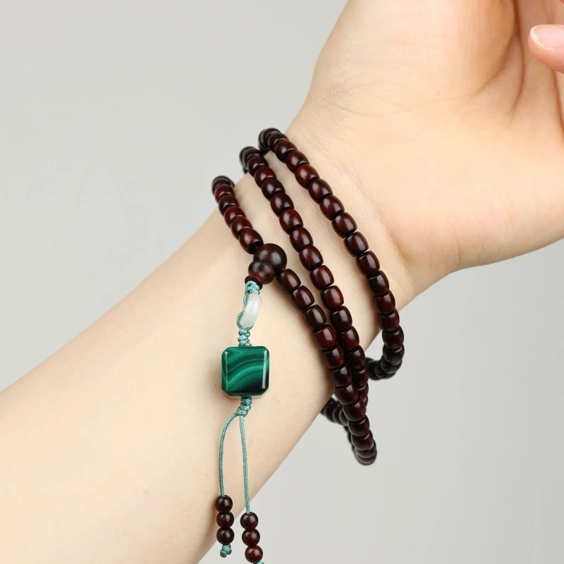 小叶紫檀 雀石 方糖5-5+大漆多圈手串带礼盒带证书MK854