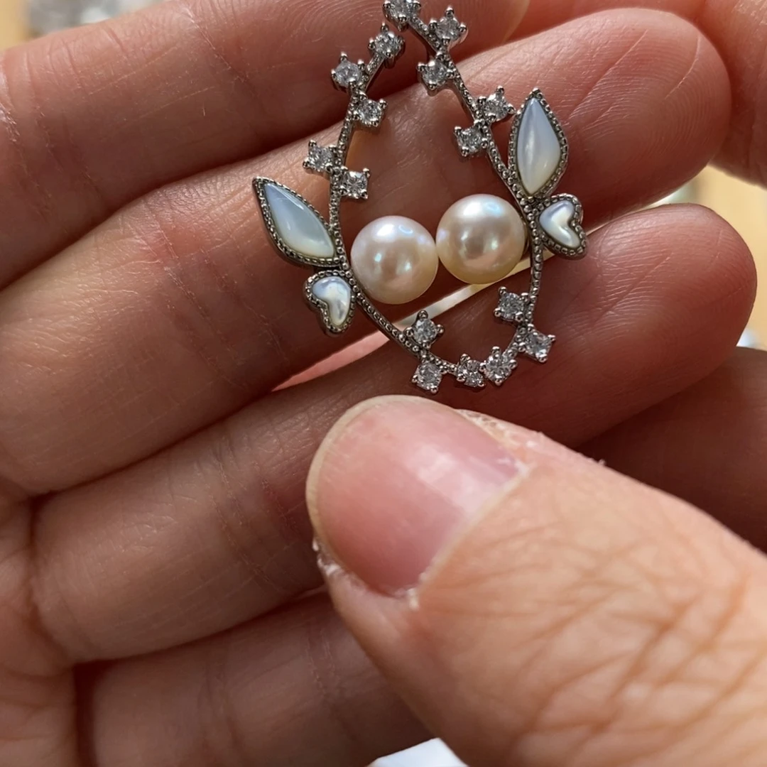 海水珍珠耳饰银S925镶嵌
