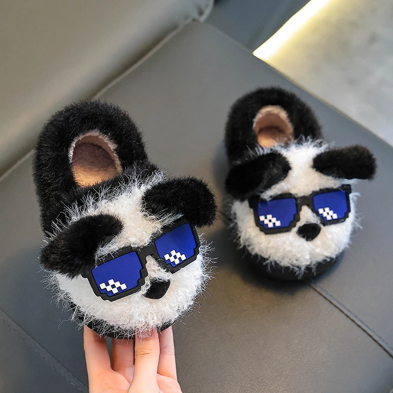 儿童棉拖鞋冬季男童女童舒适居家室内防滑亲子可爱墨镜小狗毛毛鞋
