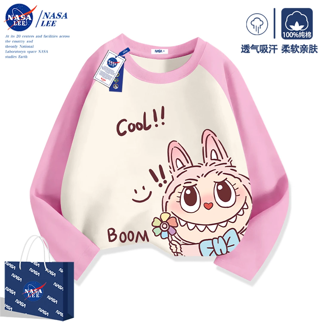 NASA拉布布女童长袖t恤2025新款女孩春秋洋气打底衫儿童纯棉上衣