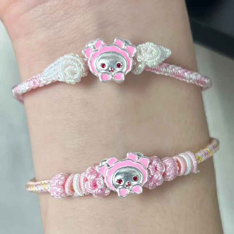 足银银制品 珐琅彩兔熊纯银手绳女原创设计生日礼物情侣小众女生