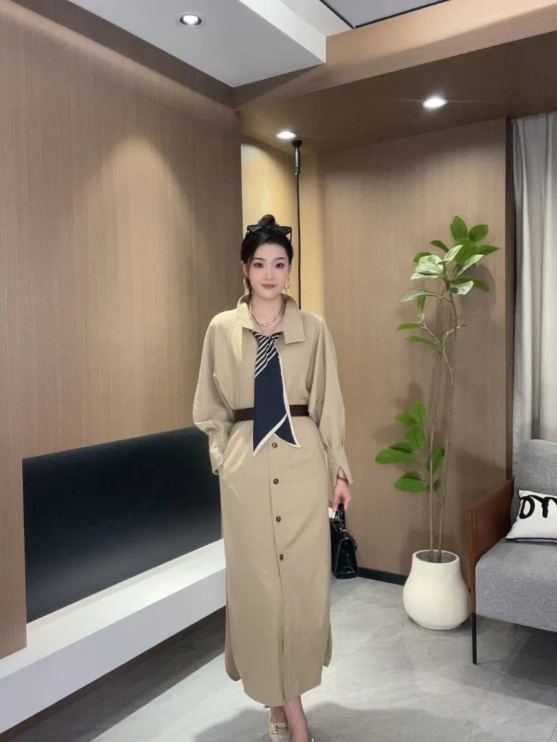 2025新款高级感立领风衣连衣裙女春季心机法式宽松长款外套气质