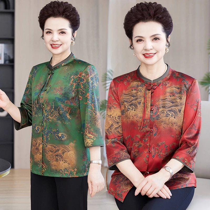 中老年人女春装衬衫奶奶衬衣新中式国风长袖妈妈新款老太太衣服