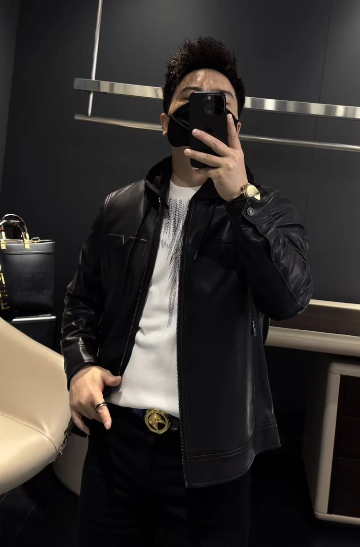 【马哥严选】短款连帽假两件外套2025秋冬新款潮流休闲工装皮夹克