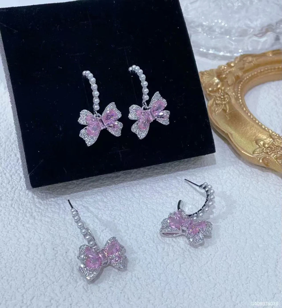 铜合金耳饰 五花花手 耳环精致耳扣甜美紫色素款轻奢满钻