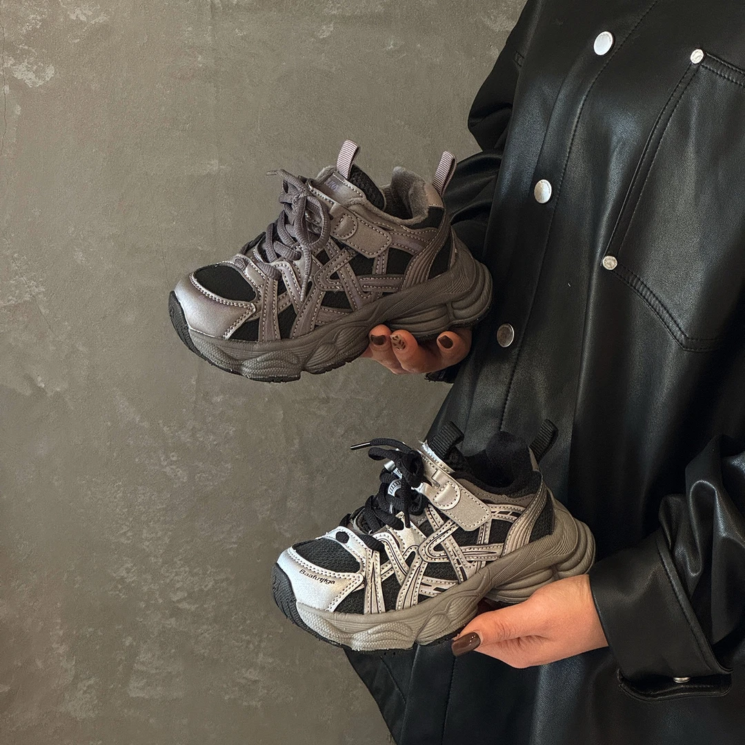 儿童二棉加绒运动鞋2025冬季新款女童保暖休闲鞋男童跑步鞋-N288