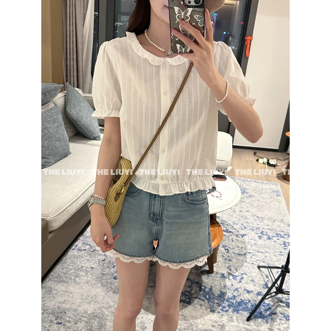 【LIUYI】小清新~夏季荷叶边短袖小衫上衣54098