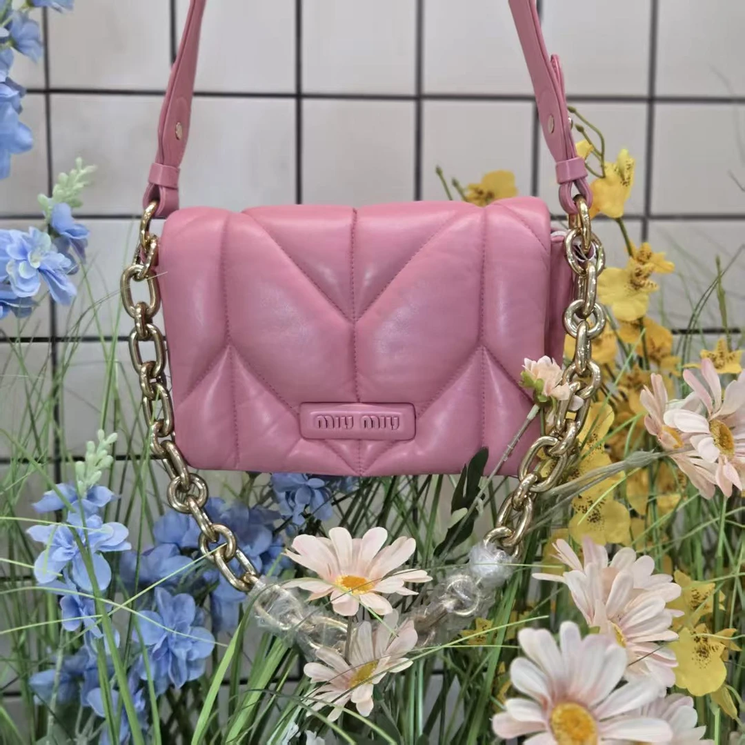 95新 MIU MIU/缪缪 达达/粉色双肩带斜挎包