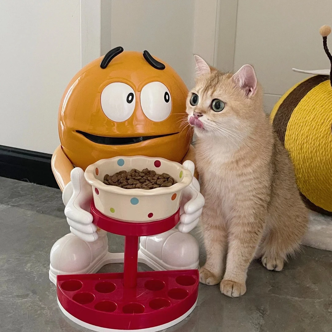 新款宠物m豆巧克力猫碗狗碗增高架猫咪狗狗吃饭护颈可爱猫狗碗