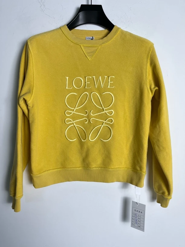 未使用 LOEWE/罗意威 XS*1/黄色反穿刺绣大Logo圆领卫衣/06307/JP
