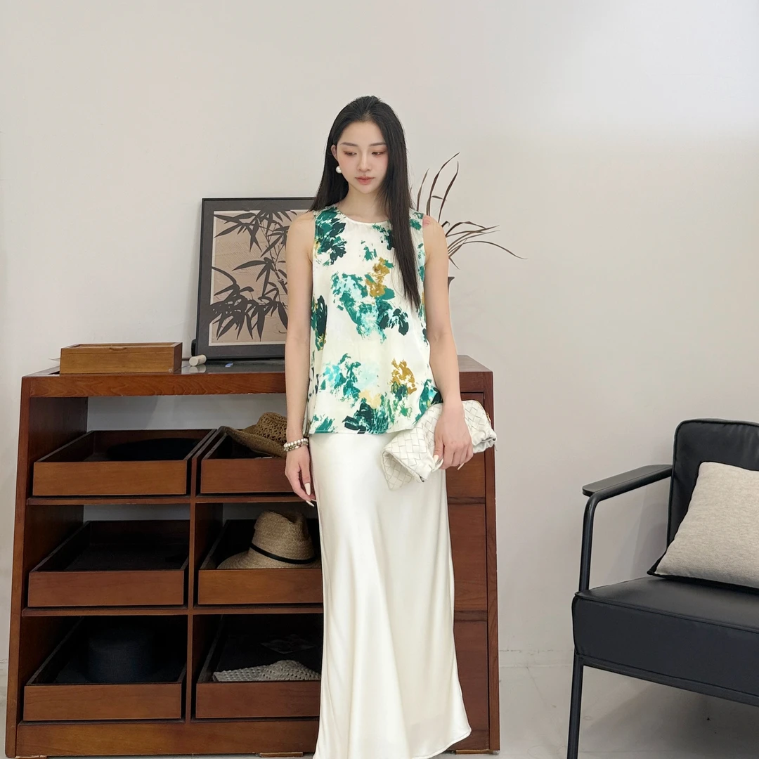 夏有乔木丨22姆米弹力双乔丨植物系印花无袖背心T恤-MY6104
