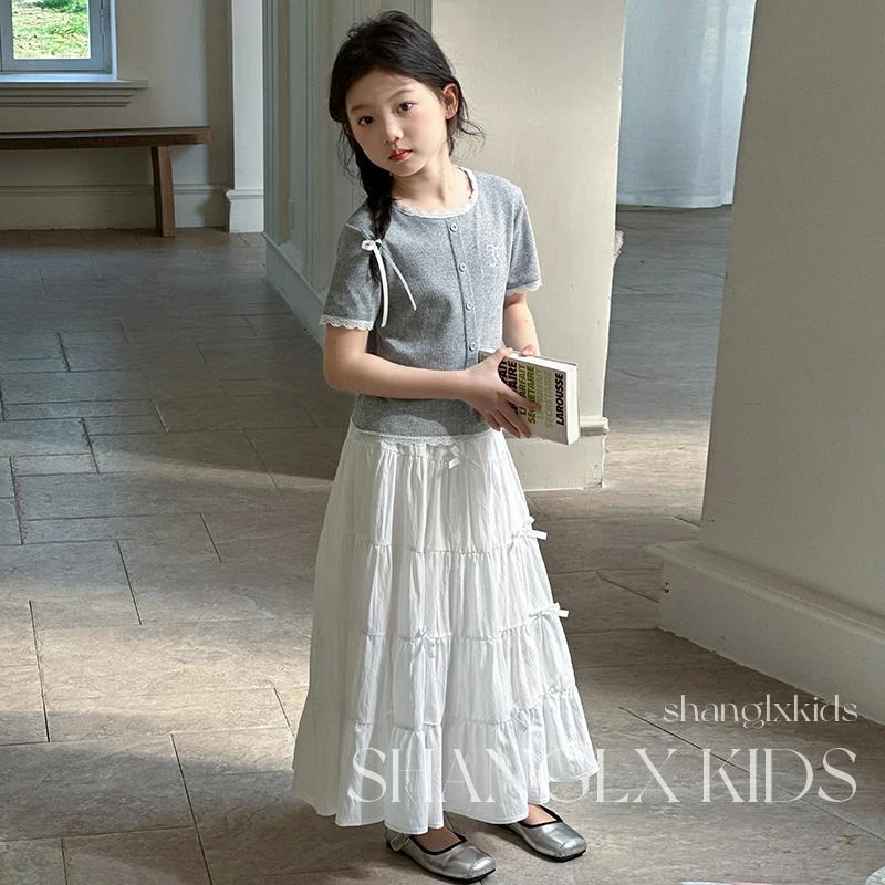女童蝴蝶结套装夏季2025新款儿童爆款短袖夏装半身裙中大童两件套