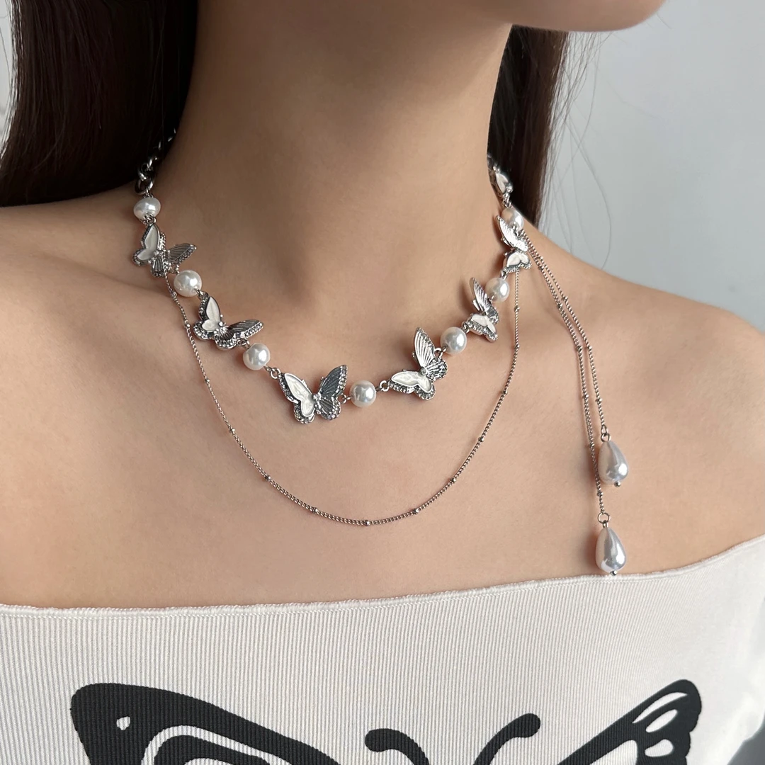 合金树脂项链 X5331-1甜美可爱精致轻奢小众百搭蝴蝶拼接项链女款