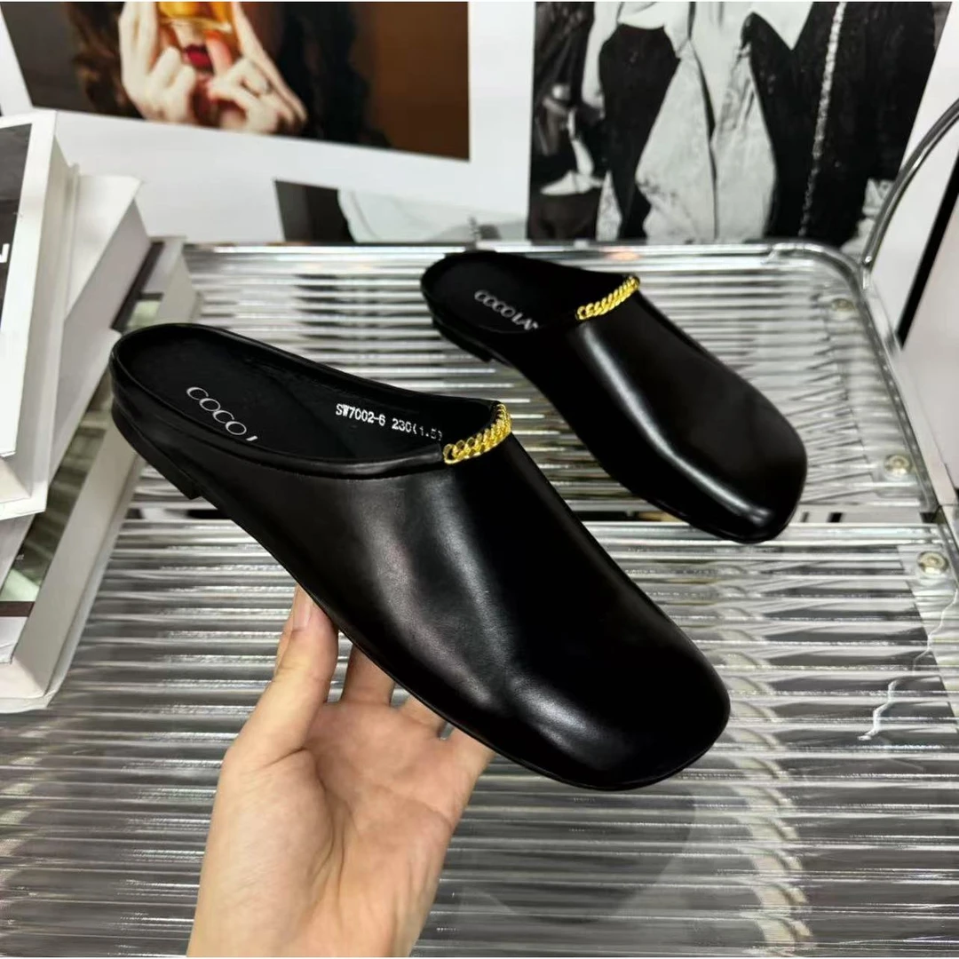 【恩禾】小香风时尚包头拖金色链圆头百搭舒适气质拖鞋25TX194LX