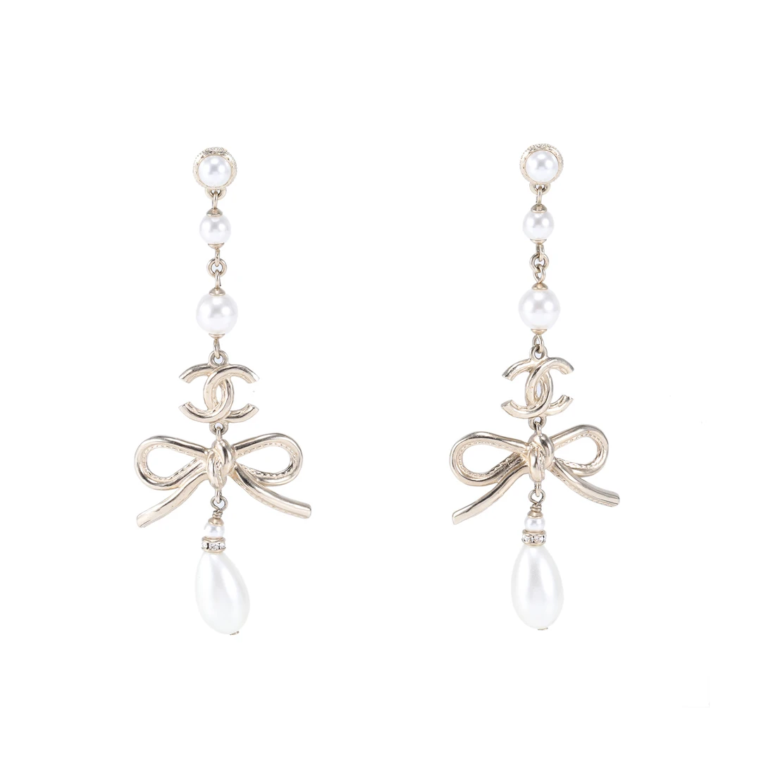 99新 Chanel/香奈儿 活动XF【小花念念】 双C蝴蝶结 水滴珍珠 耳钉
